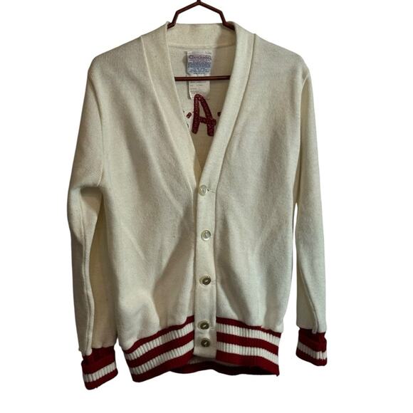 VTG Cheerleader Supply Co. Chuck A Burger Striped Large Sweater Cardigan USA - Picture 2 of 8